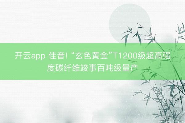 開云app 佳音! “玄色黃金”T1200級超高強度碳纖維竣事百噸級量產
