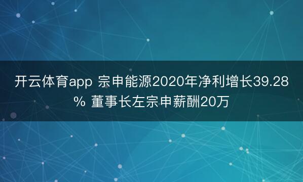 開云體育app 宗申能源2020年凈利增長39.28% 董事長左宗申薪酬20萬